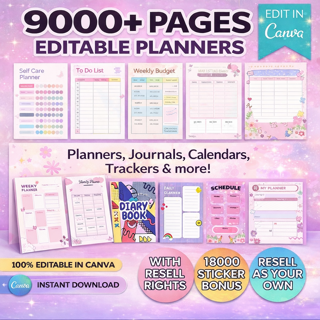 Ultimate PLR Mega Bundle – 9,000+ Planner, Journal & Tracker Templates + 8,000 Digital Stickers | Resell Rights Included