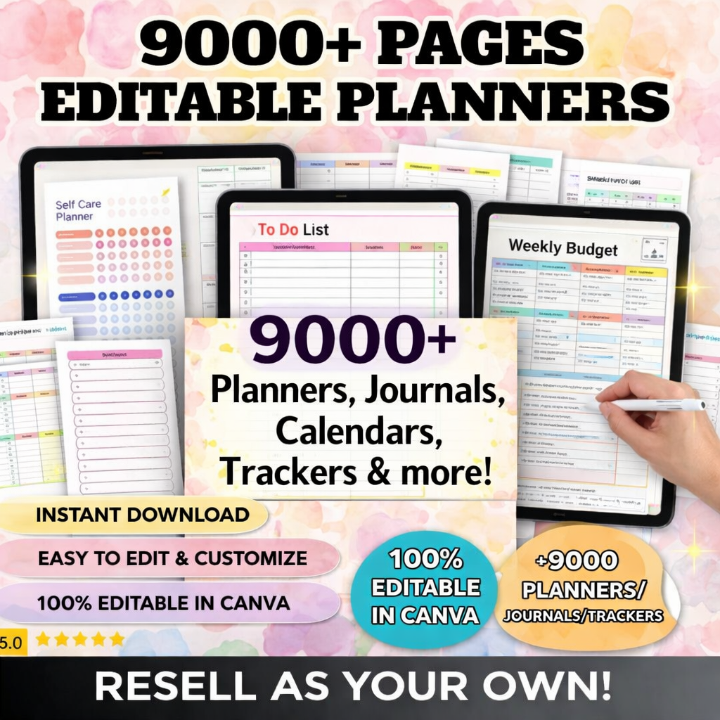 Ultimate PLR Mega Bundle – 9,000+ Planner, Journal & Tracker Templates + 8,000 Digital Stickers | Resell Rights Included